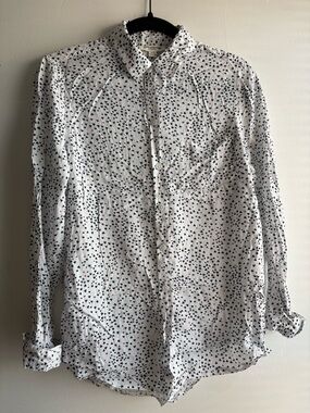 White Button-Down Shirt with Black Heart Print